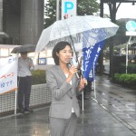 連帯の挨拶をする民進党県連代表代行金子恵美衆議院議員