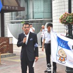 応援団長として挨拶する 今野 泰 連合福島会長